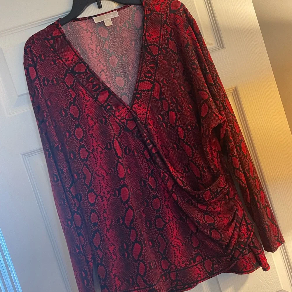 Michael Kors Red & Black Snakeskin Print Top SZ 3X